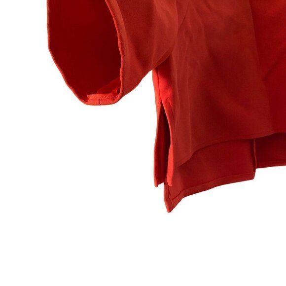 Rosie Assoulin High Neck Solid Red Crop Top Blouse Shirt Side Slit One Size - Picture 2 of 10